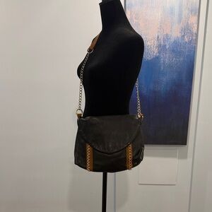 Genuine Italian Leather Crossbody in Black and Tan